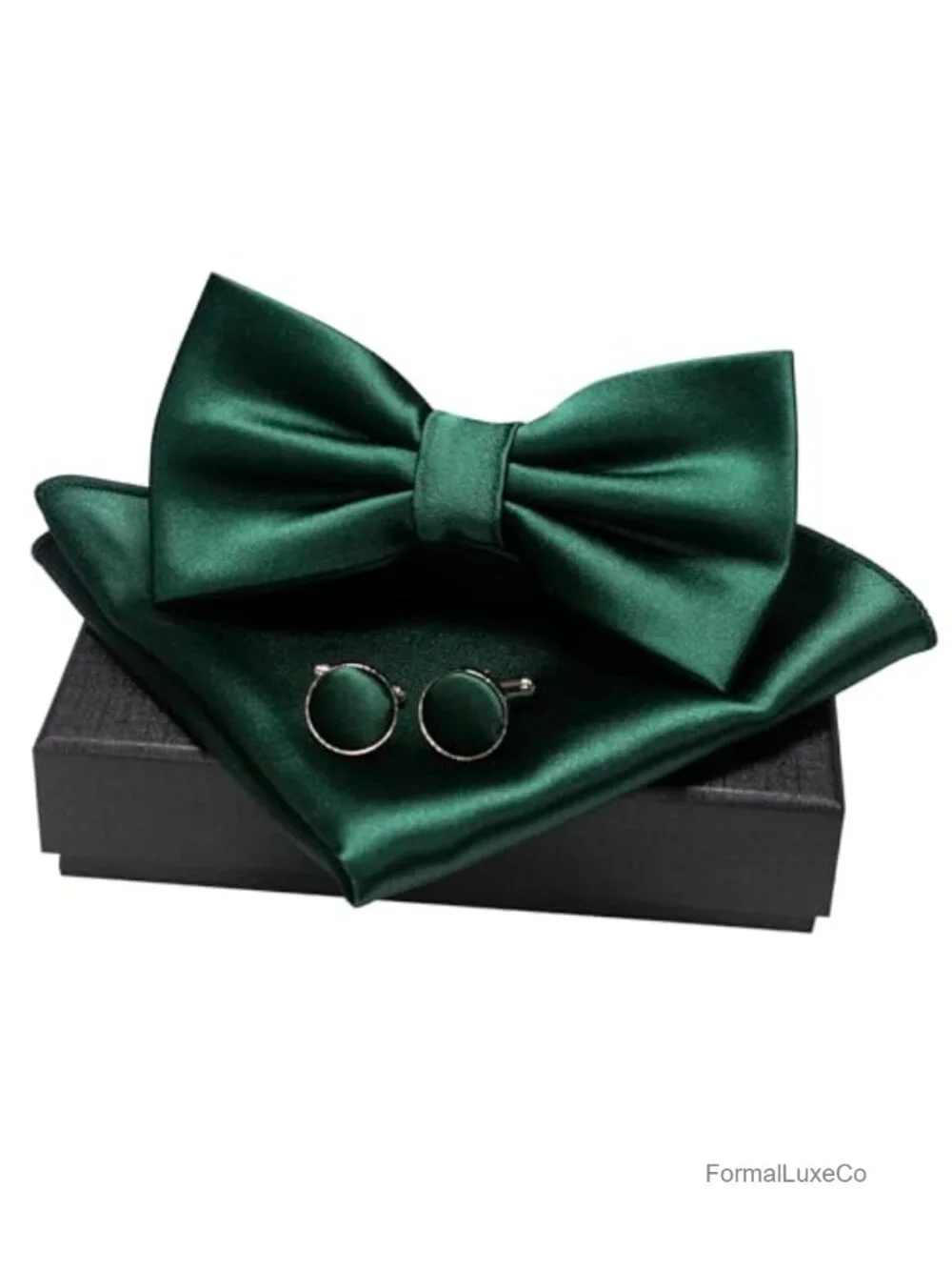 Men's Pre-tied Bow Tie and Pocket Square Cufflinks Set with Gift Box